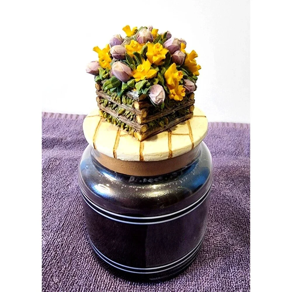 VINEYARD Yankee Candle Black Band ORIGINAL 14.5oz WHITE LABEL & Flower‎ Topper